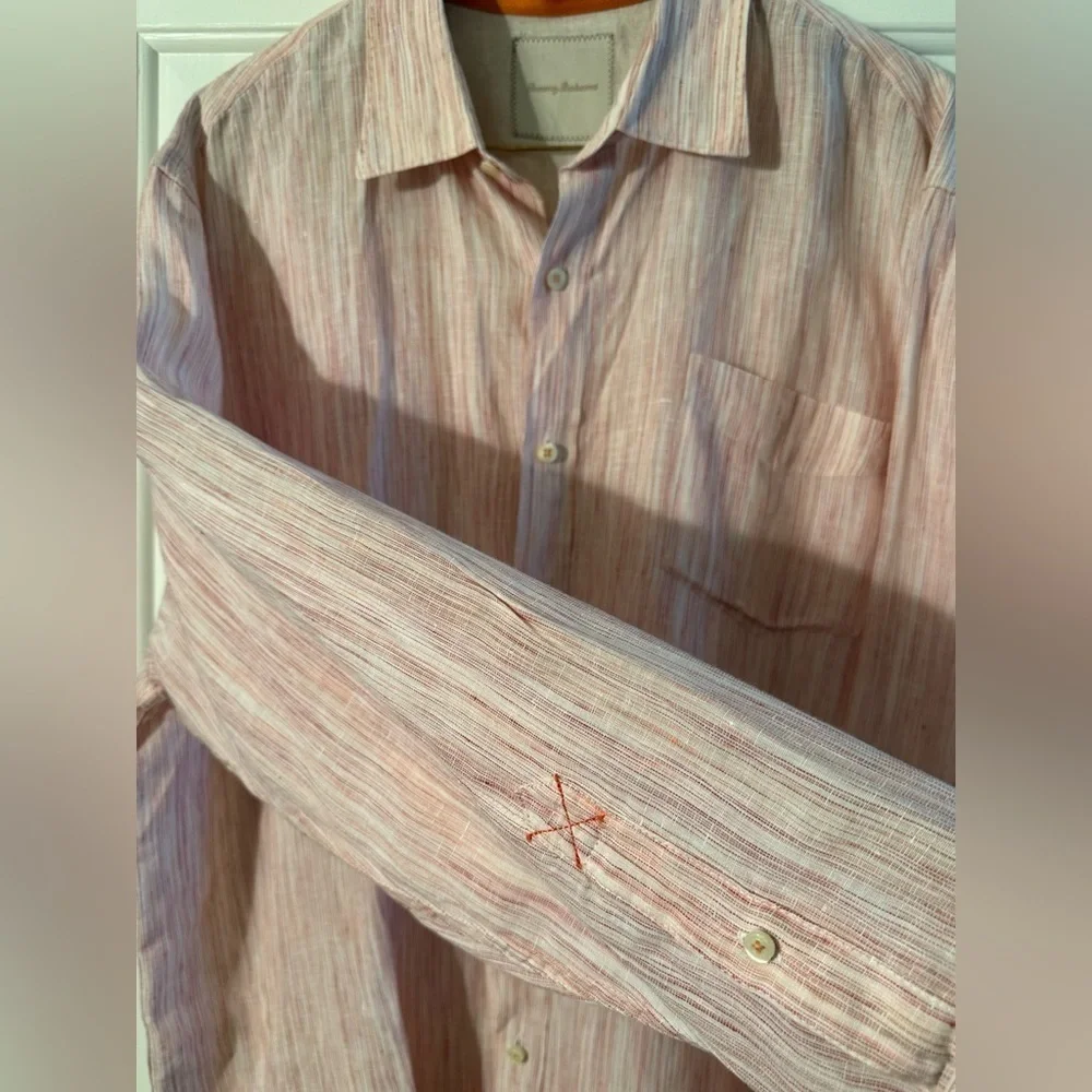 TOMMY BAHAMA Men’s XXL Long Sleeve 100% Linen Pink Gradient Pinstripe PRISTINE - Picture 6 of 14